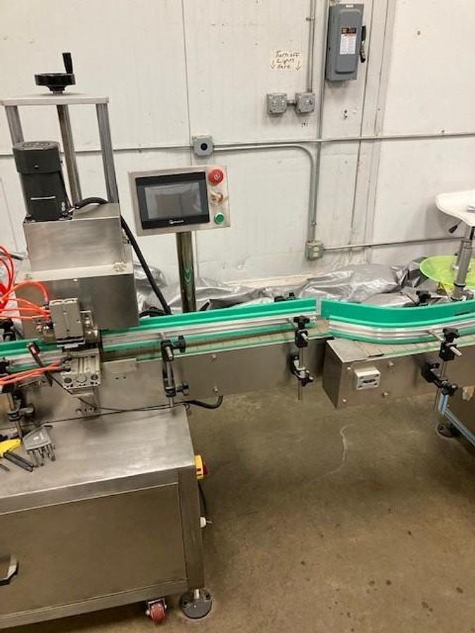 Used Bottling Line, Chinese-Made, 2-Head Servo Filler, Capper, Labeler, Jacketed Hopper, Conveyors, #