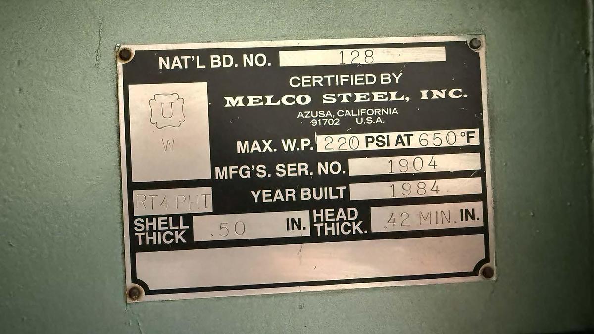 Used Autoclave, 46.75" x 110", 220 PSI, Electrically Heated, Melco Steel, #5991523
