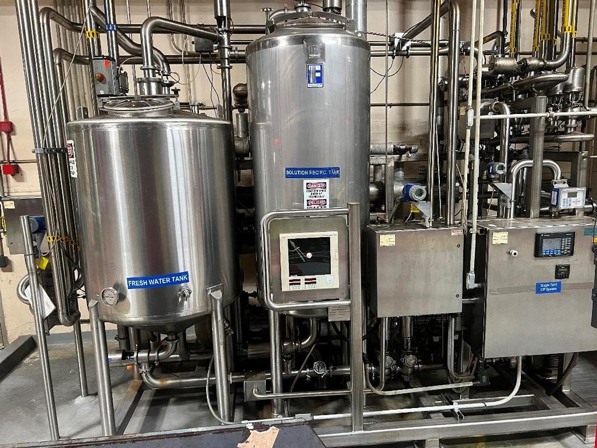 Used CIP, Quantum Solutions, (2) Feldmeier Tanks 450 & 300 Gallon, Heat Exchanger, 10 HP Pump, #5991627