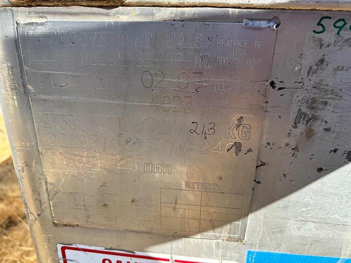 Used Tank, 350 Gallon, 316 Stainless Steel, LiquiTote, #5991126