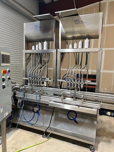 Used Filling Line, 12-Head, Overflow Filler, Inline Capper, Wrap Labeler #C745379