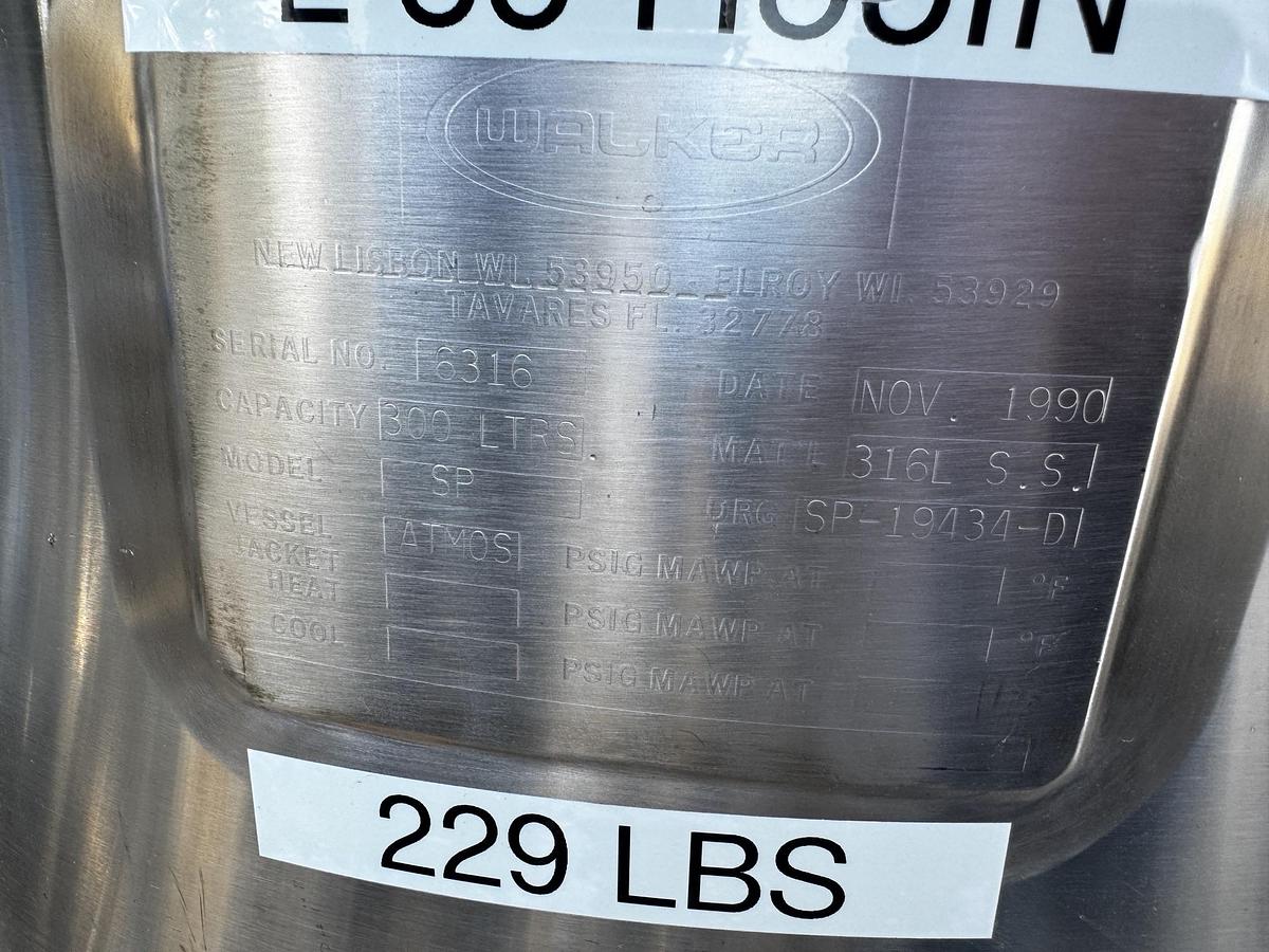 Used Tank, 79 Gallon (300 Liter), Walker, Portable, 316L Stainless, #5991460