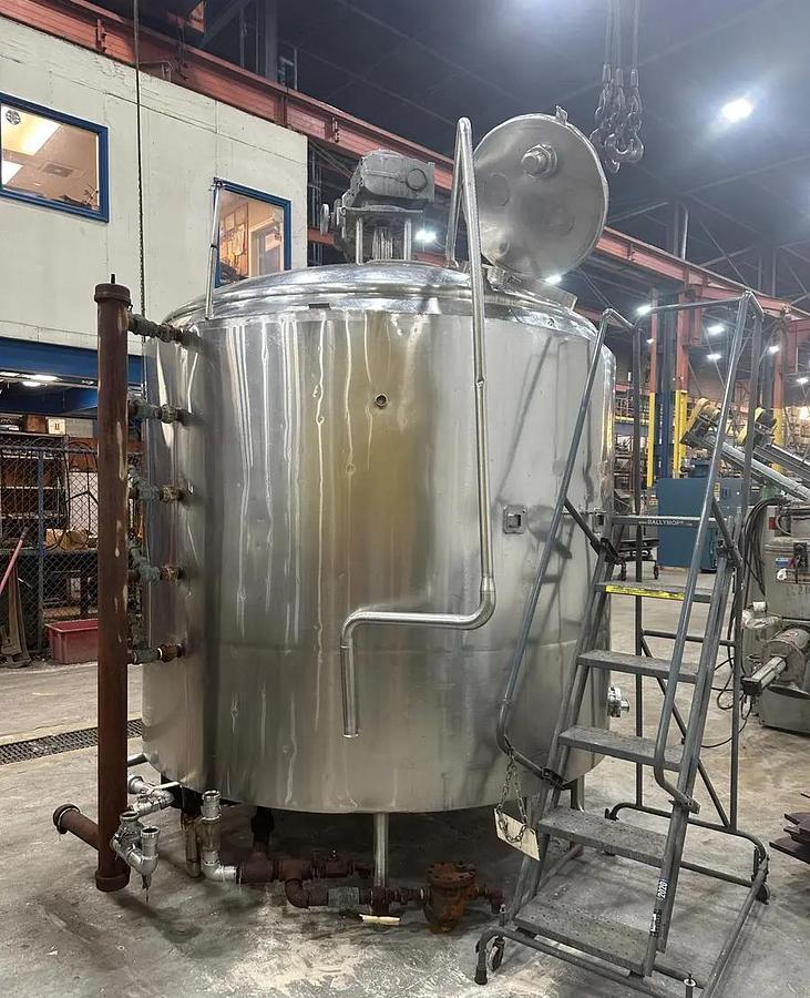 Used Kettle, 1,500 Gallon, Stainless Steel, Half-Pipe Jacketed, Mojonnier, #