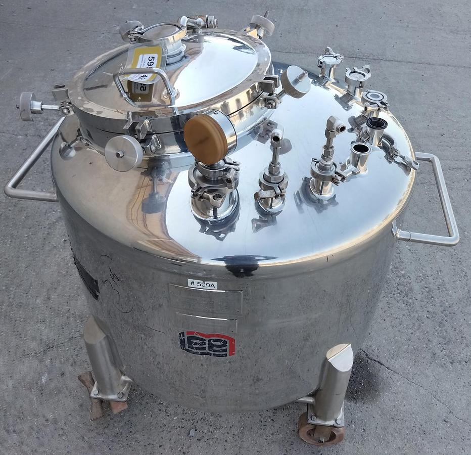 Used Tank, 132 Gallon (500 Liter), 316L Stainless Steel, Jacketed, Full Vacuum, 50 PSI, Lee, #5991493