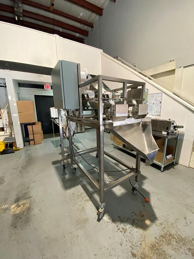 Used Filler, Weigh, Tridyne F-206, 2-Lane Net Weigh Filling System, with Conveyor, #5991637