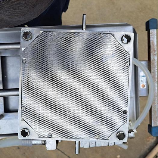 Used Filter, P&F, 7 5/8" x 7 5/8", Stainless Steel, Schenk, 1/2" diameter inlet outlet #S745187
