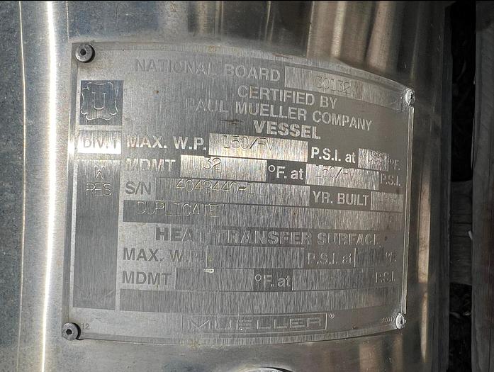 Used Evaporator, Falling Film, Clean Steam, Mueller, PSG P7140, #S738900