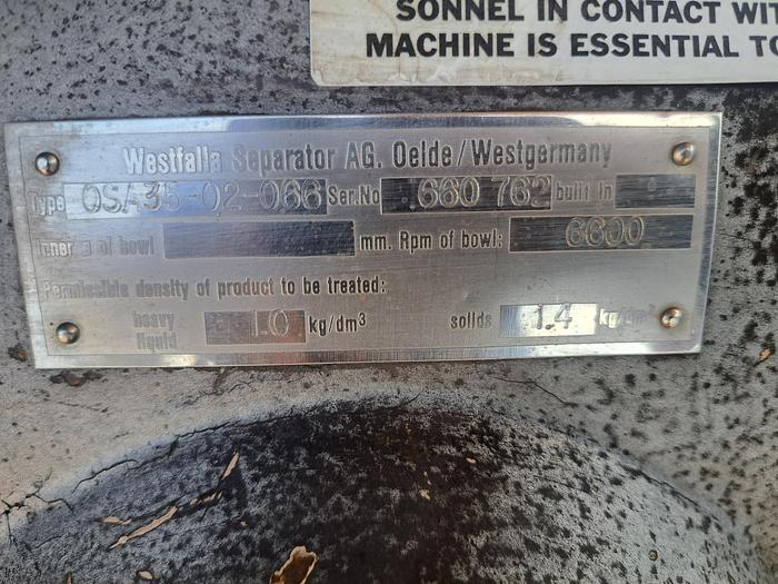 Used Centrifuge, Disc, Auto, Westfalia, OSA35 #S738334
