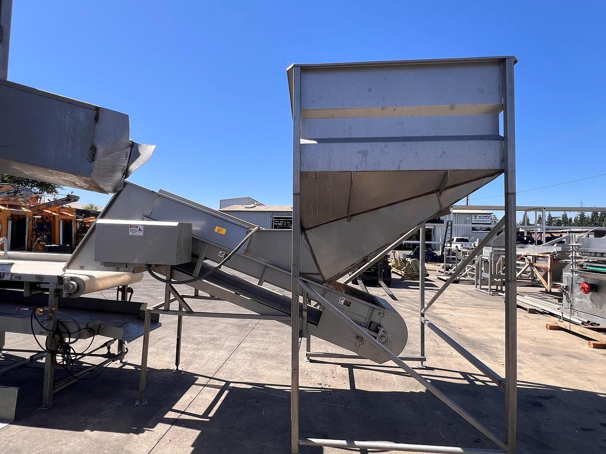 Used Hopper, Stainless Steel, Incline Metering Belt, 56”W x 72”L x 80”H, Sound Ocean Metal Fabricators, #5991524