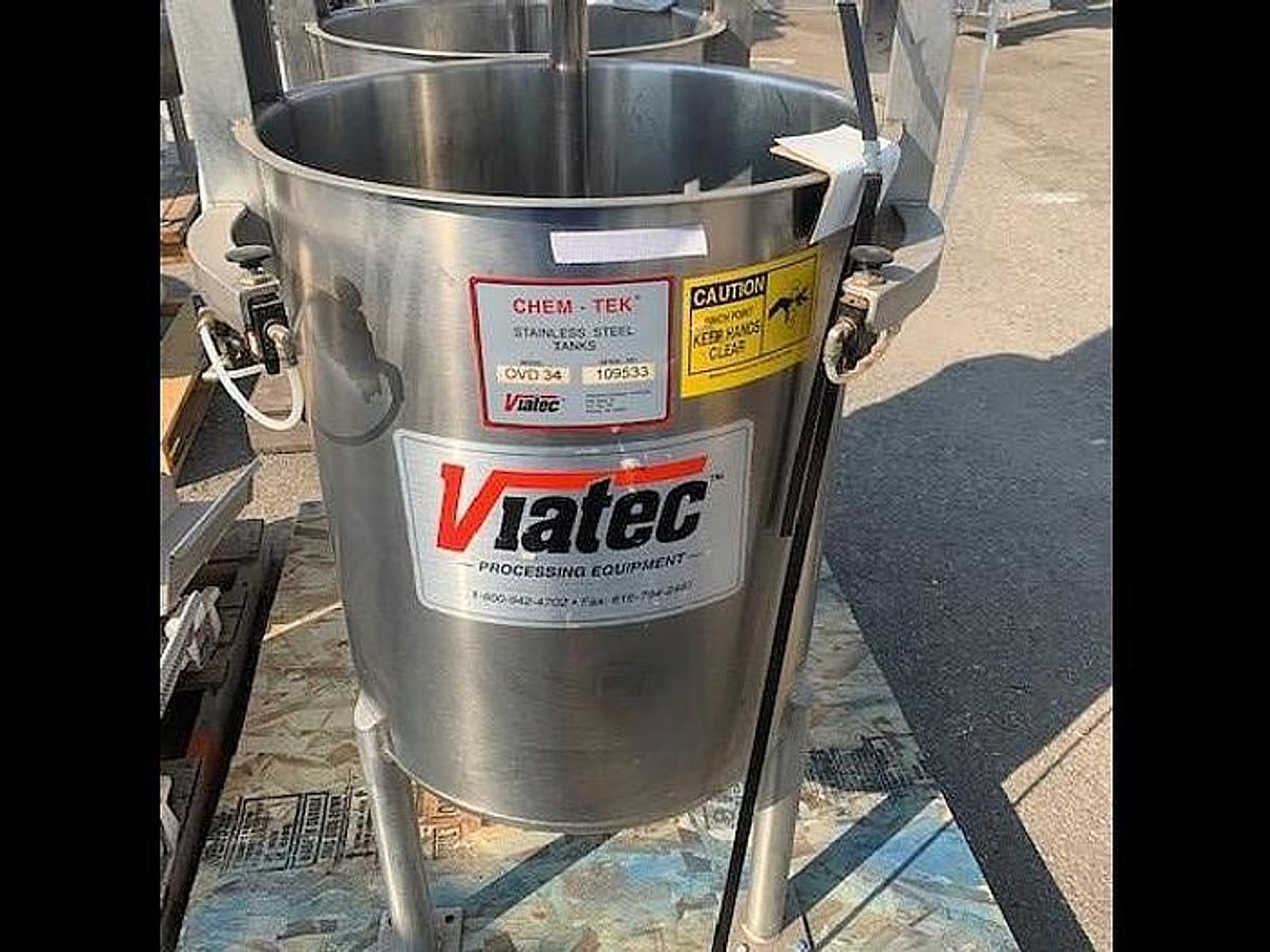 Used Tank, 34 Gallon, Stainless Steel, Chemical Tank, Viatec Chem-Tek, Model OVD 34, #5991994