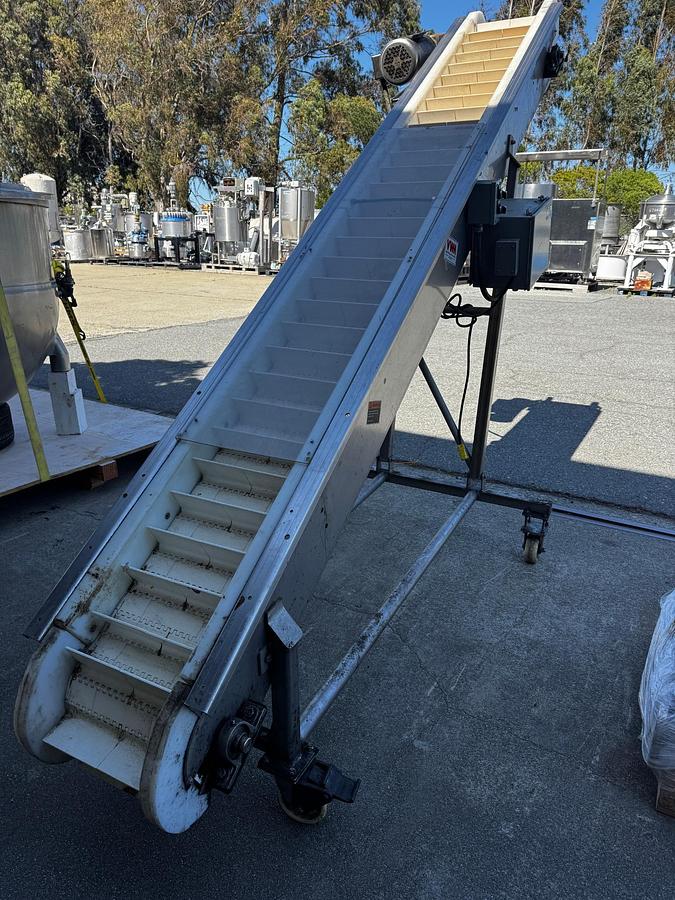 Used Conveyor, Belt, 11.75” x 12’, Incline, VWM, Cleated Belt, Stainless Steel, #5991417