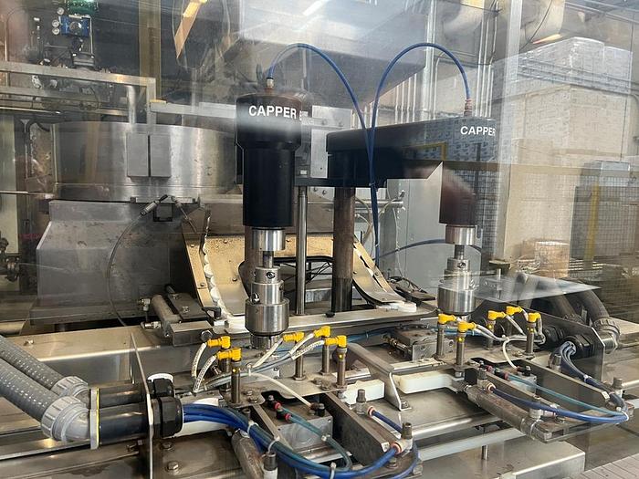 Used Filamatic 2-Head Cubitainer Filler and Capper with Conveyor