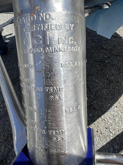 Used Reactor, 25 Gallon (400 Liters), 316L Stainless Steel, Jackted, Agitated #S745440