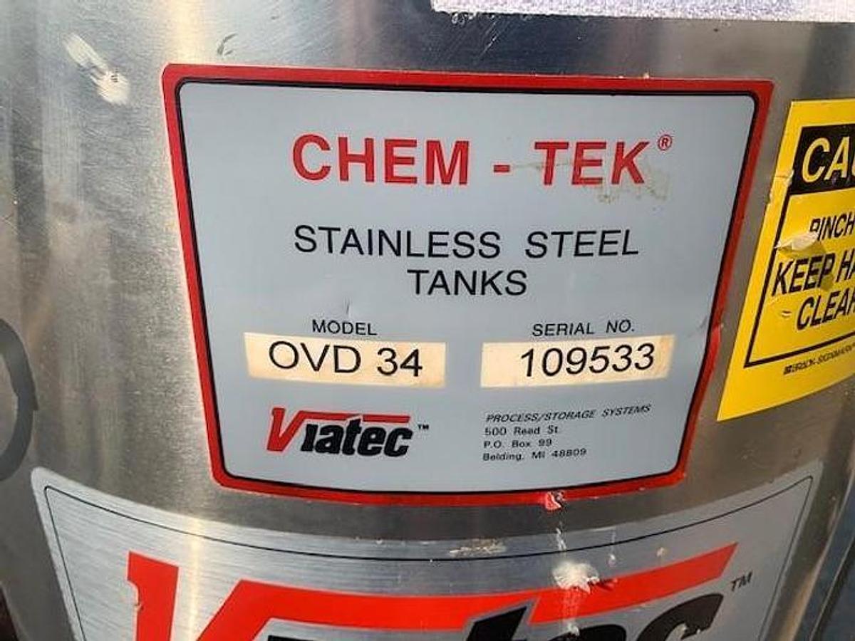 Used Tank, 34 Gallon, Stainless Steel, Chemical Tank, Viatec Chem-Tek, Model OVD 34, #5991994