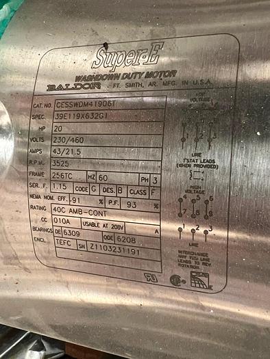 Used Pump, Centrifugal, 20 HP, Fristam, Model FPX3542-150, 3"/2" - #4836833
