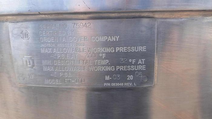 Used Kettle, 100 Gallon, Jacketed, Agitated, Groen #S745062