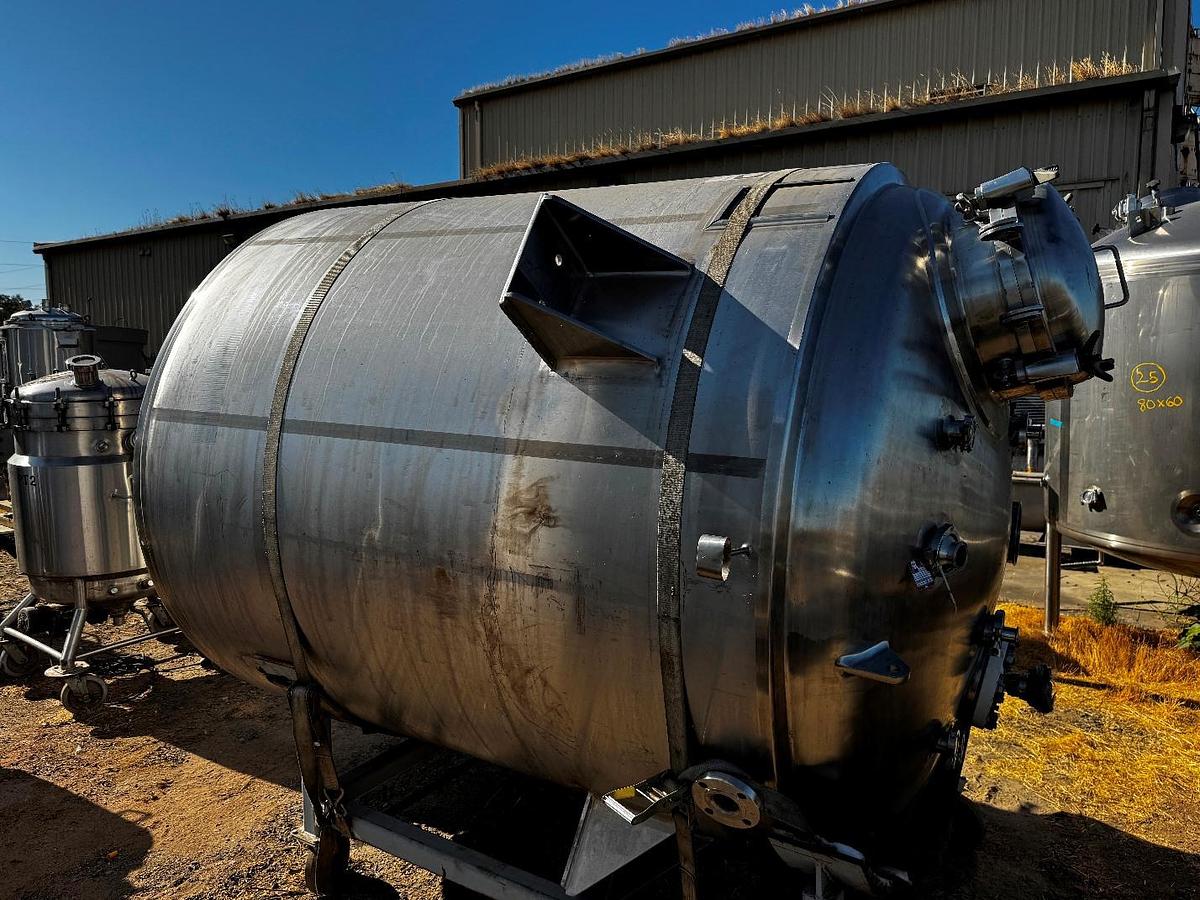 Used Tank, 1,320 Gallon (5,000 Liter), Jacketed, Agitated, 316L Stainless Steel, 100 PSI, #5991478