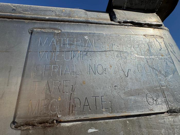 Used Tank, 425 Gallon, 316 Stainless Steel, LiquiTote, #5991122