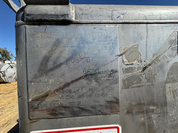 Used Tank, 550 Gallon, 316 Stainless Steel, LiquiTote, #5991121