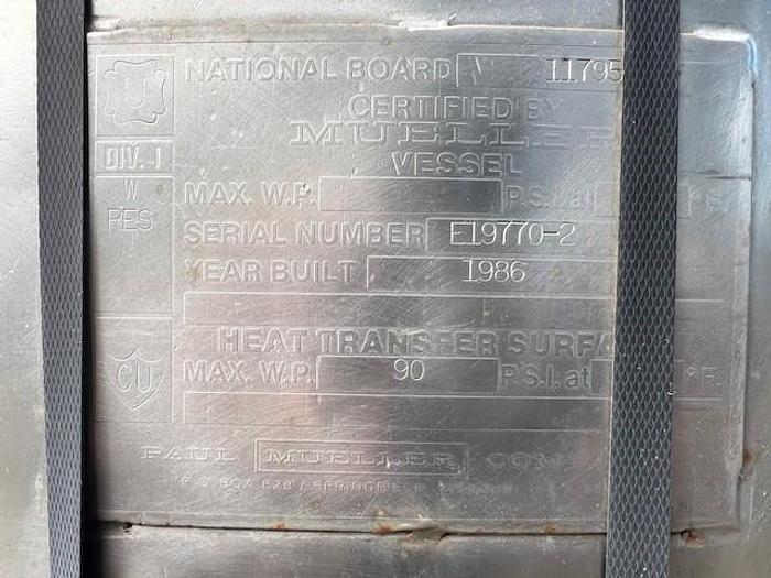 Used Tank, 235 Gallon, Stainless Steel, Jacketed, Agitation, Mueller #S745432
