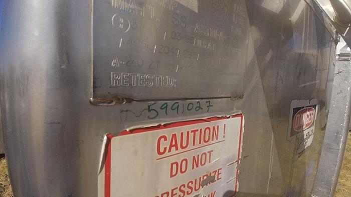 Used Tank, 550 Gallon, 316 Stainless Steel, Tote, #5991027