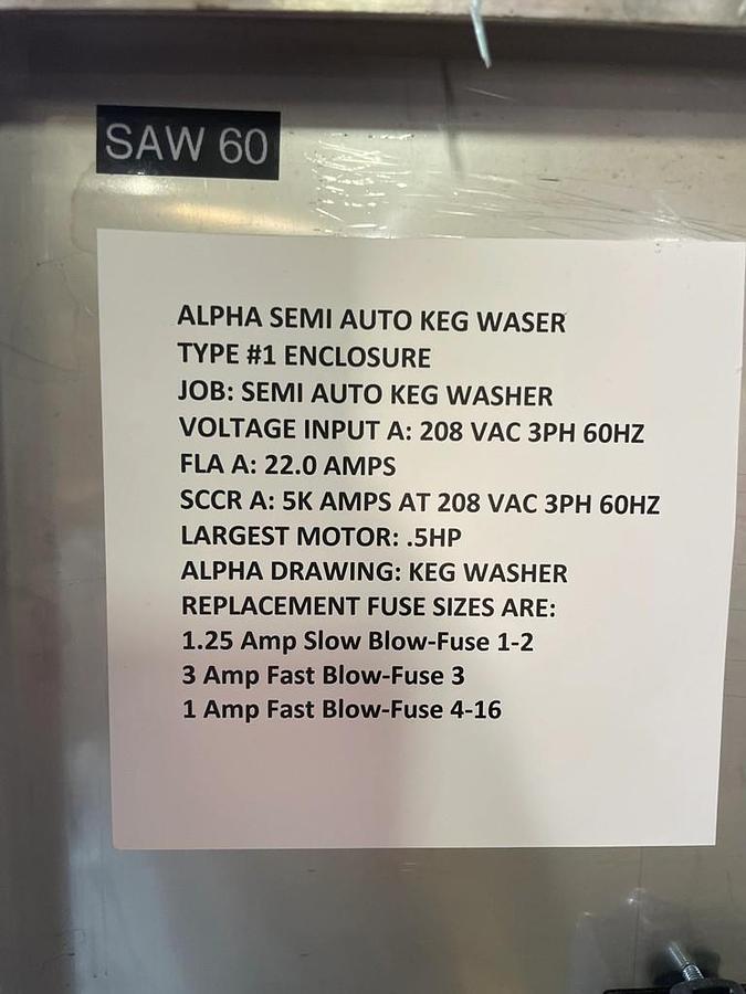 Used Washer, Keg, Alpha Brew Ops, Keg Washer, Semi Automatic, PLC Controlled, #5991898