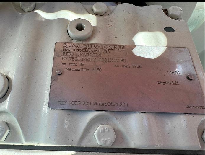 Used Pump, Peristaltic, 5 HP, 2" In/Out, 37 RPM, Stainless Steel, #5991117