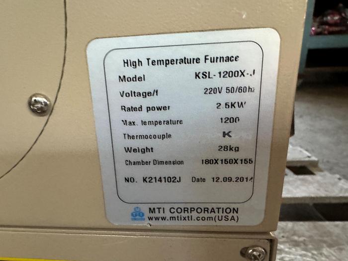 Used Furnace, Box, Muffle Furnace, MTI Corportation, Model KSL-1200X-J #S745495