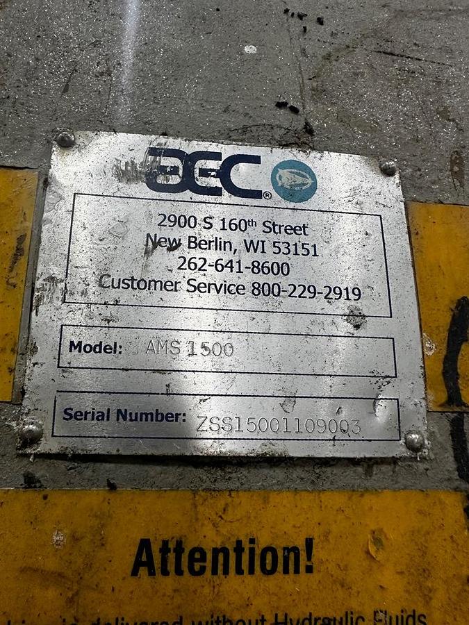 Used Shredder, Industrial, AEC AMS 1500, Plastic, Hydraulic, #5991693