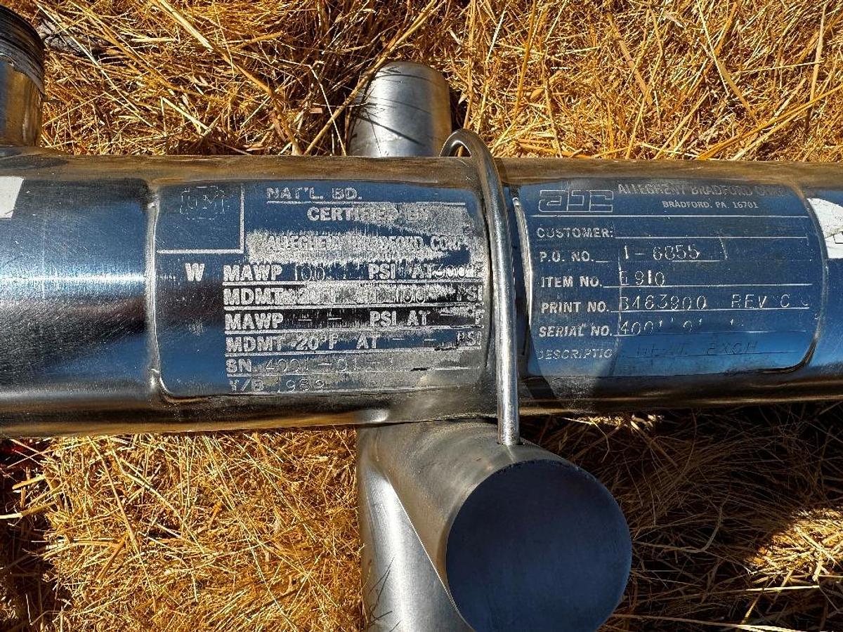 Used Heat Exchanger, Tube-in-Tube, 30 SF, 6-Pass, Allegheny Bradford, 4"/2", 100 PSI, #5991499