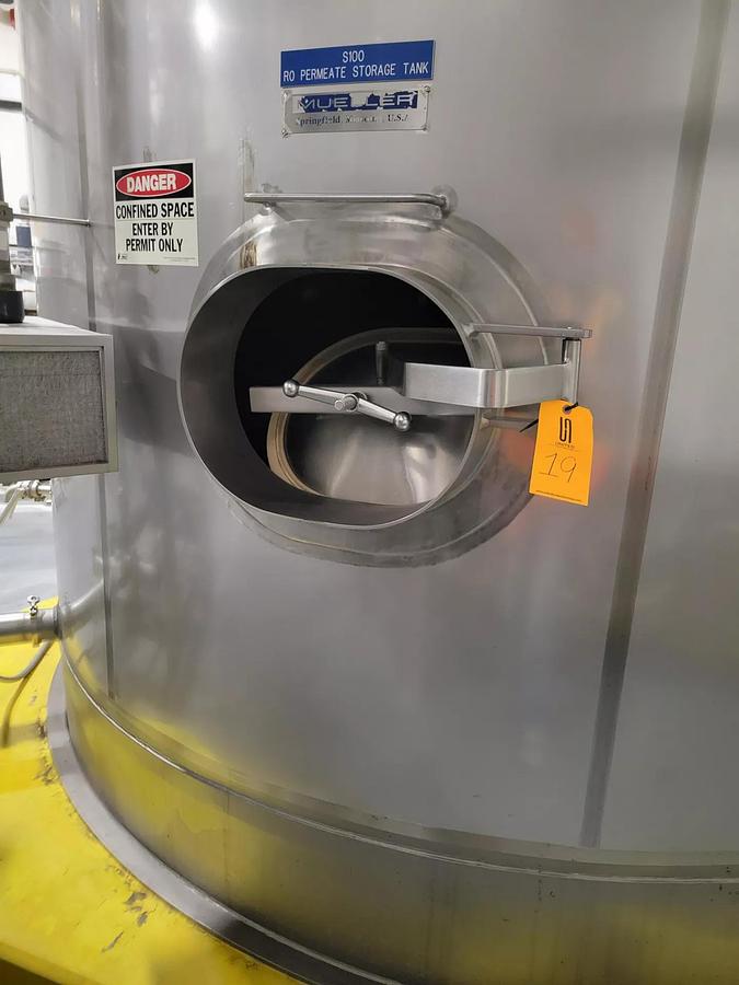 Used Tank, 10,000 Gallon, Stainless Steel, RO Permeate Storage Tank, Mueller, 11' Diameter x 15' Straight Side, #5991776