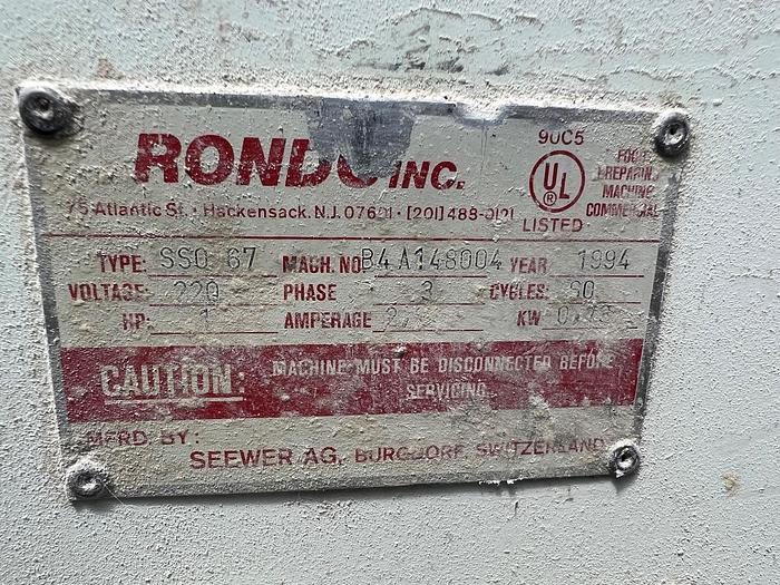 Used Sheeter, Dough, Rondo, Model SSO 67, 23.5" per second, 1 HP #C745174