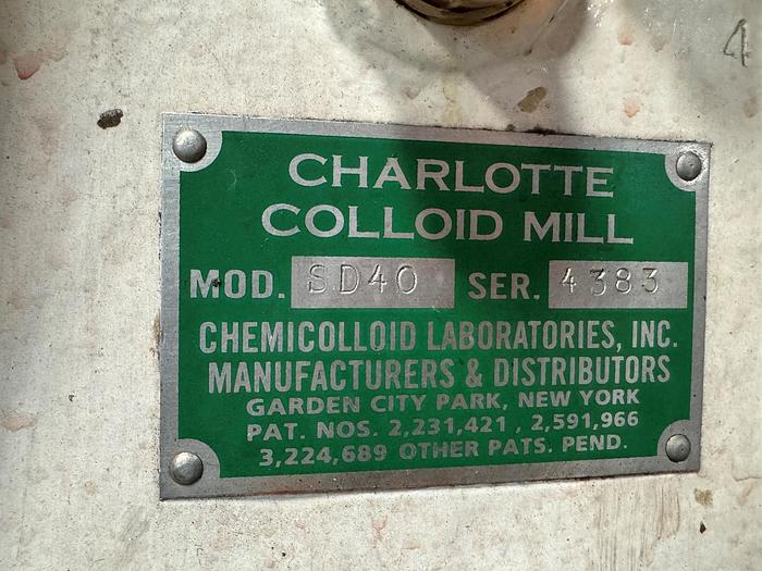 Used Mill, Colloid, 60 HP, Stainless Steel, Charlotte, SD40, #5991053