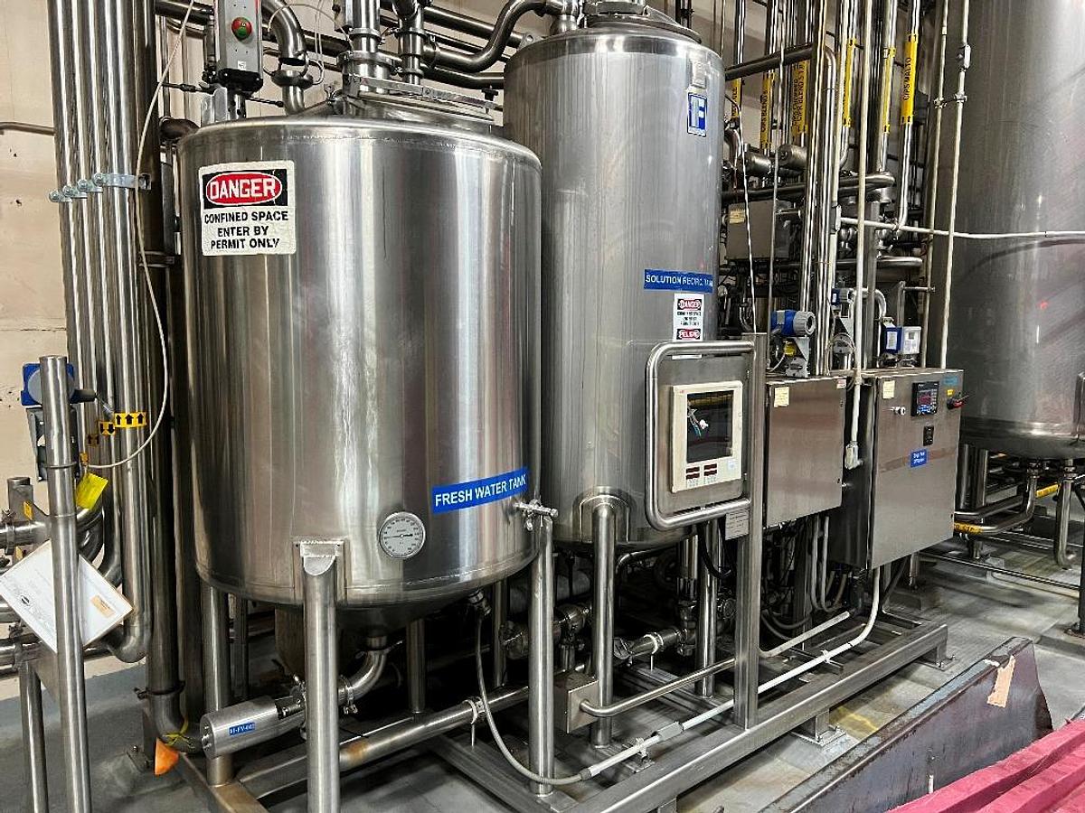 Used CIP, Quantum Solutions, (2) Feldmeier Tanks 450 & 300 Gallon, Heat Exchanger, 10 HP Pump, #5991627