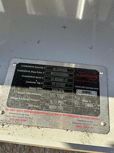 Unused Pump, Liquid Ring, 3 HP, Flowserve, Model LPHR 25007, Unused #S745345