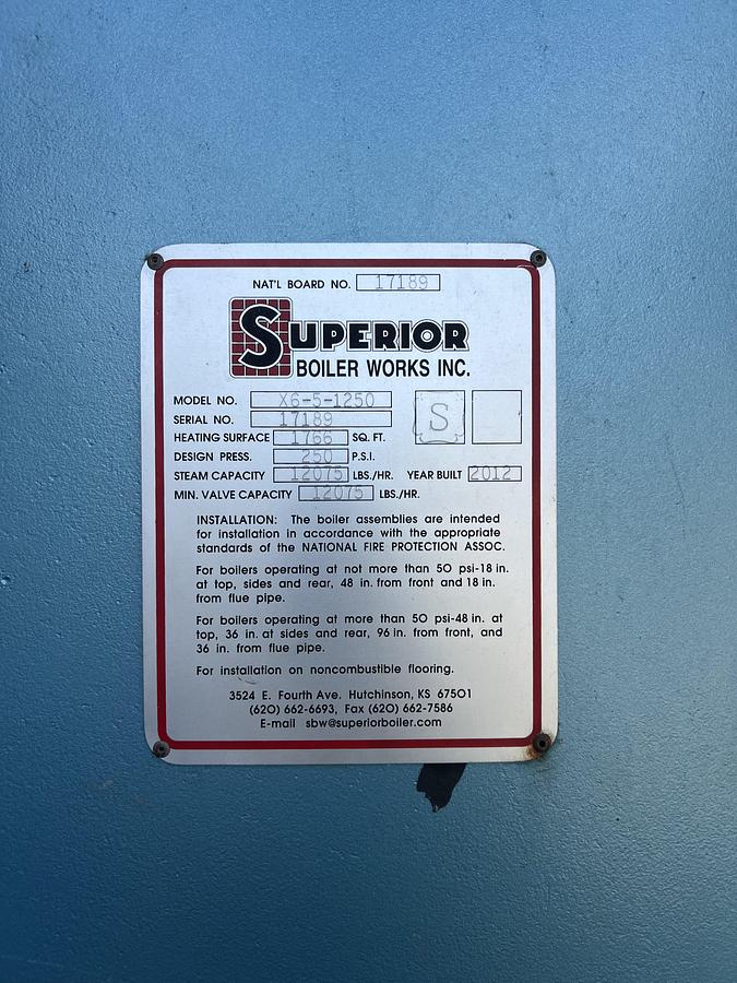Used Boiler, 350 HP, 250 PSI, Superior, Firetube, Package System, #5991552