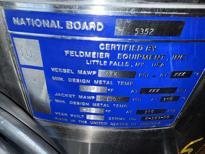 Used Kettle, 35 Gallon, 316L Stainless Steel, Dual Action Agitation, Feldmeier - #5085635