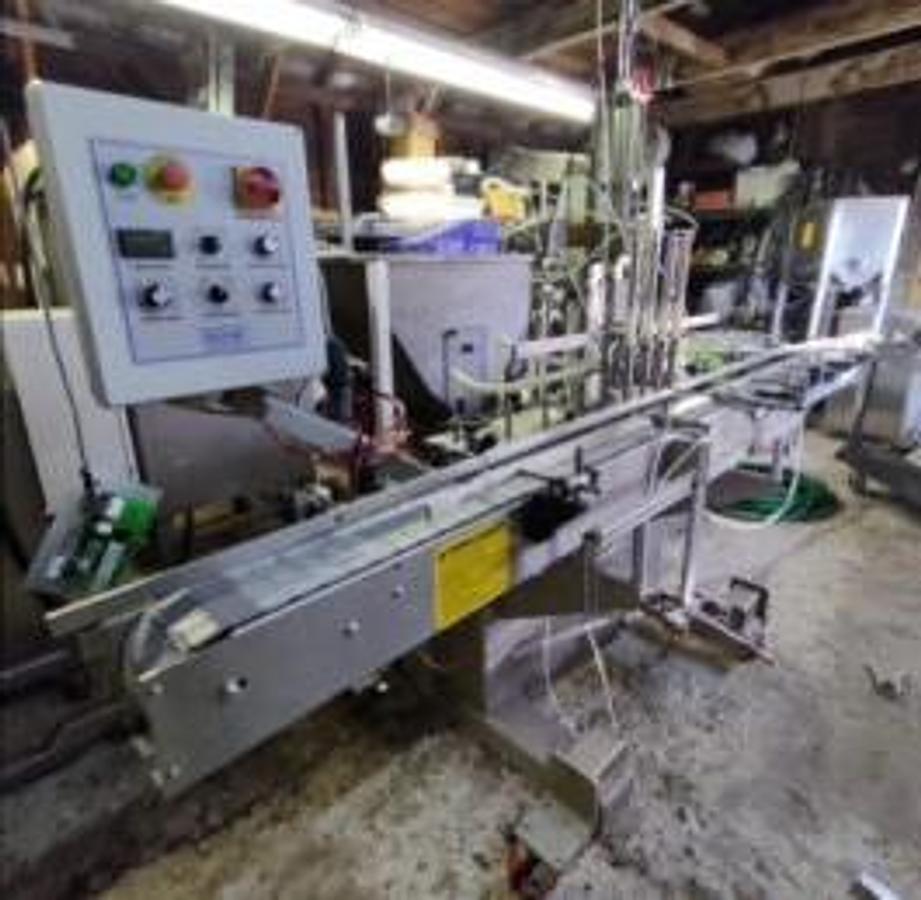 Used Filler, Piston, 4-Head, Stainless Steel, Semi-Automatic, 1.5 Gallon, #5991651