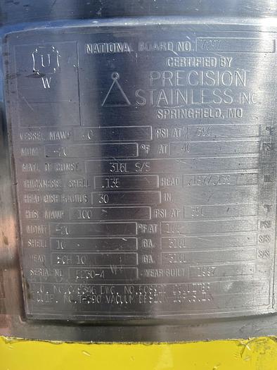 Used Reactor, 65 Gallon (250 Liters), 316L Stainless Steel, Jacketed, Agitated #S745444