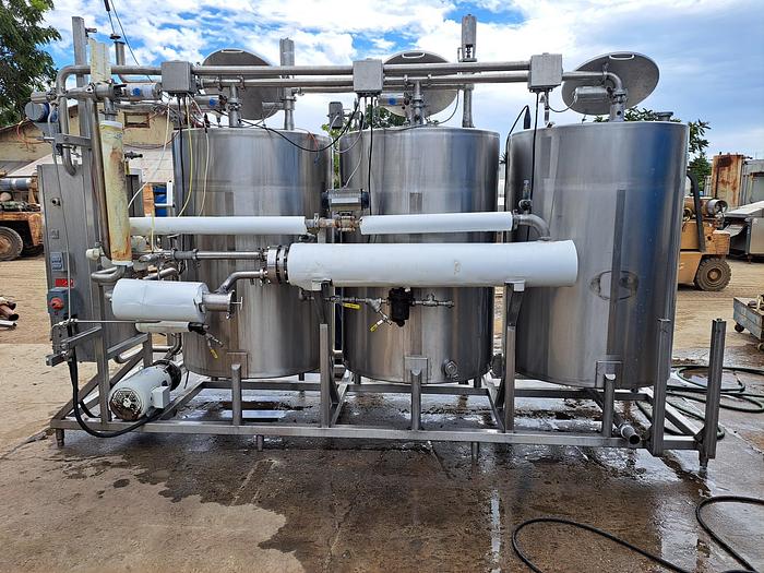 Used CIP, 3-Tank CIP Skid, 370 Gallon, 304 S/st, PIA, Heat Exchanger #S745252
