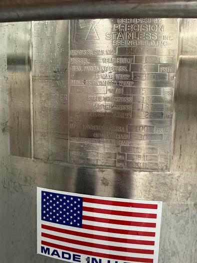 Used Reactor, 50 Gallon (200 Liters), 316L S/St, Jacketed, 45 PSI Internal, Agitated #S745437