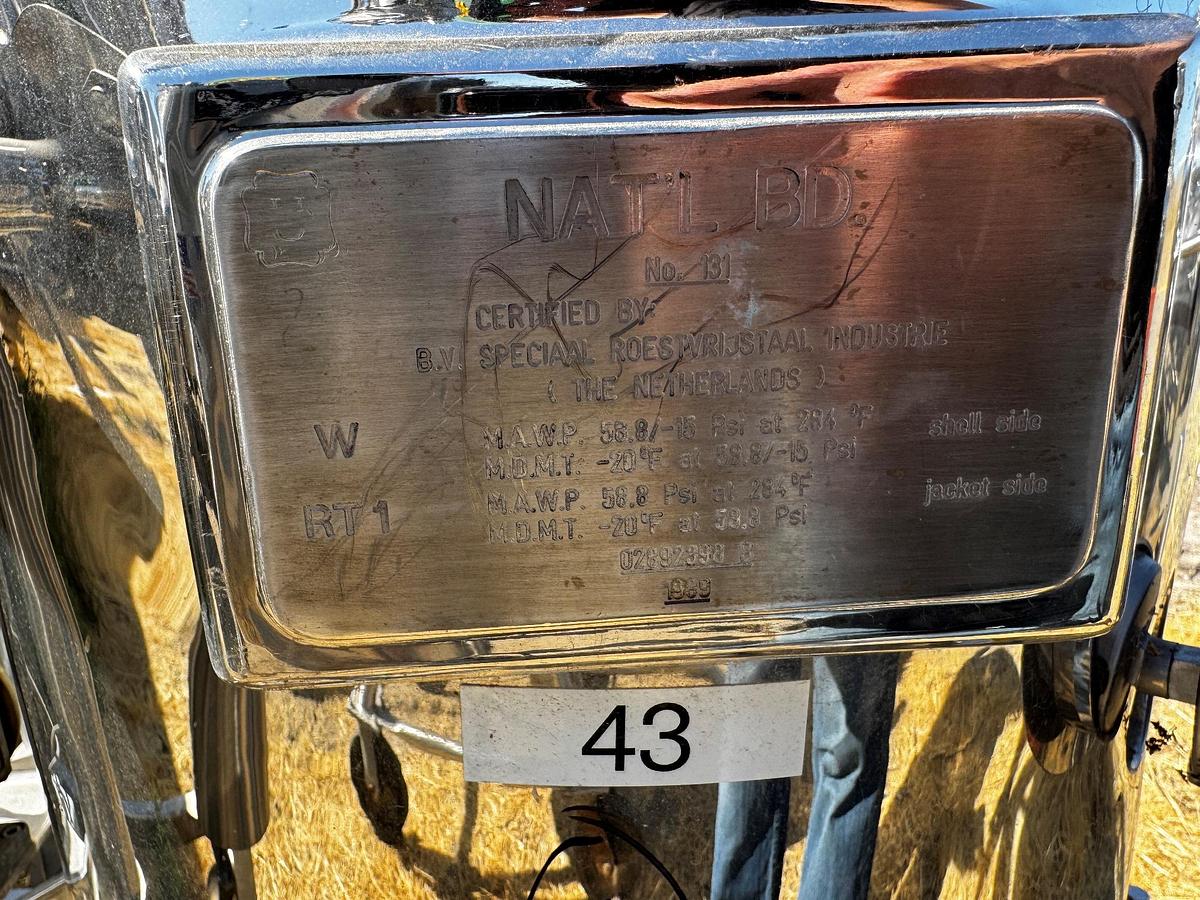 Used Tank, 26 Gallon (100 Liter), 316L Stainless Steel, Jacketed, Agitated, 58 PSI, BV Speciaal Roestvrijstaal, #5991491