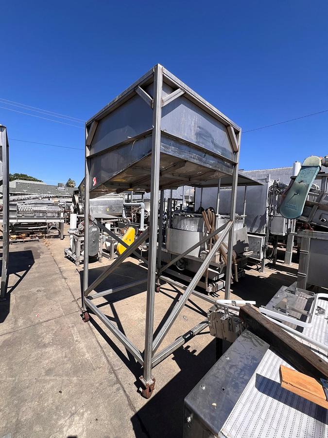 Used Hopper, 54” x 54” x 36”, Stainless Steel, Angled Discharge, Elevated, #5991530