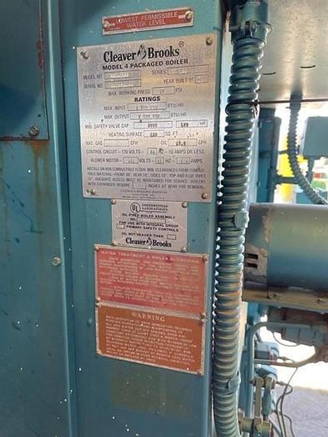 Used Boiler, Hot Oil, 2.5M BTU/hr, 60HP, Cleaver-Brooks Model M4S-2500, #5991996