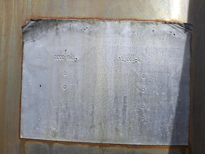 Used Tank, 2,000 Gallon, Stainless Steel, Agitated, DT/DB #S745019