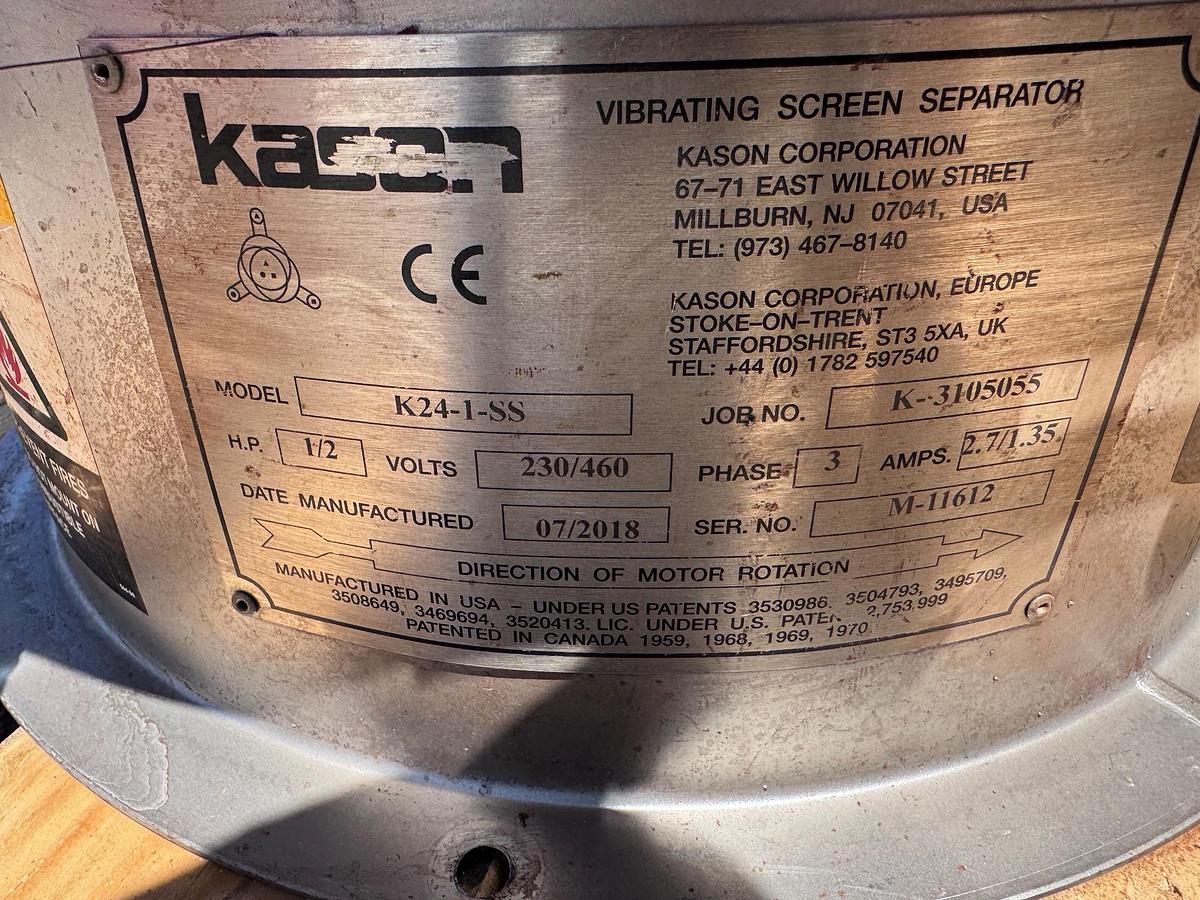 Used Screen, Sweco, 24", Single Deck, Kason, K24-1-SS, Dust Cover, XP, #5991796