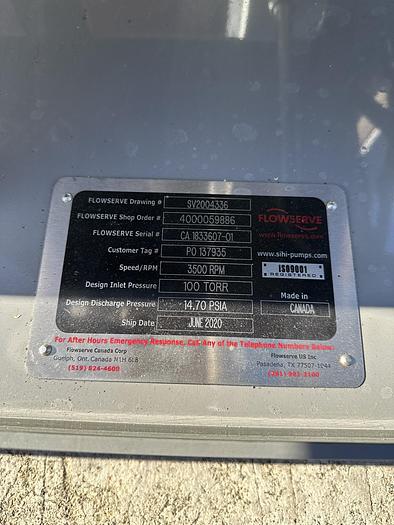 Unused Pump, Liquid Ring, 3 HP, Flowserve, Model LPHR 25007, Unused #S745347