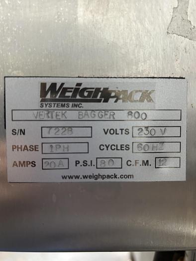 Used Filler, Form,Fill&Seal, Weighpack, Vertek 800, 60 BPM #