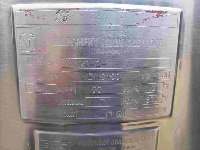 Used Tank, 39 Gallon, 316 Stainless Steel, 20" x 28", 50 PSI, Full Vacuum, DT/DB, #S742799