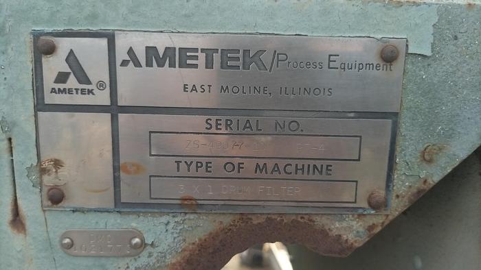 Used Filter, Rotary, Vacuum, Drum, 36" x 12", Ametek, #5880218
